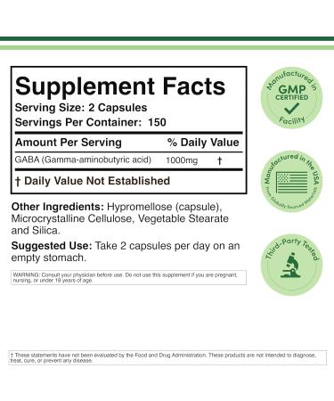 GABA Supplement (300 Capsules 1,000mg per Serving) Promotes Calm Relaxation and Supports Sleep (Vegan Safe Gluten Free Non-GMO)(Gamma Aminobutyric Acid) by Double Wood - Buy Online on GoSupps.com