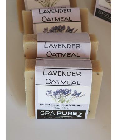 Spa Pure Aromatherapy Goatmilk Soap Lavender Oatmeal plant based ingredients Lavender essential oil all natural 4.5 oz each (Lavender Oatmeal)