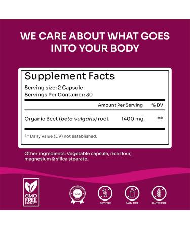 Organic Beet Root Capsules - 1400mg Beetroot Powder for Natural Energy & Endurance Support, Non-GMO, Made in The USA, Beet Supplement - 60 Capsules, 30-Day Supply - Buy Online on GoSupps.com