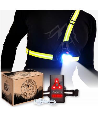 AVANTO Triple Beam Chest Light, 500 Lumen Outdoors LED Night Running Lights for Runners and Joggers, Dog Walkers, Long 5-7h Usetime, Strong USB Rechargeable 2200mAh Battery, Reflective Vest Triple Beam Yellow 500lm