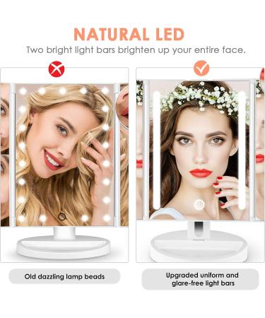 Auxmir Vanity Makeup Mirror with Natural LED Lights 1x/10x Trifold Magnifying Mirror Dual Power Cosmetic Mirror with Touch Screen 180 Brightness Adjustable Lighted Dressing Mirror - Buy Online on GoSupps.com