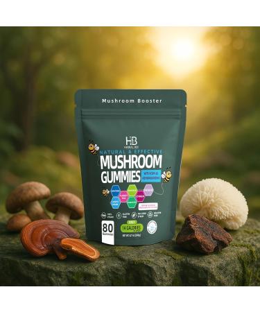 Organic Ashwagandha & Lions Mane Mushroom Gummies - Reishi Cordyceps Turkey Tail Maitake Shitake & Chaga Immune Support & defense Brain Boost Vegan All-in-One Superfood supplement | 80 gummies - Buy Online on GoSupps.com