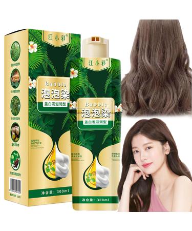 300ml Dyeing Foam Shampoo Mild Pure Plant Bubble Hair Dye Shampoo for Grey Hair - Lazy People Easy-to-Wash Hair Washing Color Cream for Men & Women (Chestnut Brown)