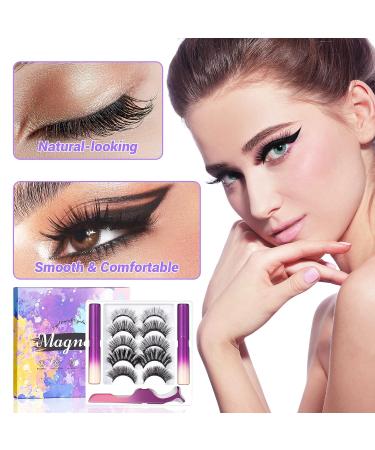 5 Pairs Reusable Magnetic Eyelashes Kit with Eyeliner and Tweezers - 3D Natural Look False Lashes - Easy to Wear - No Glue (Gradient Color) - Buy Online on GoSupps.com