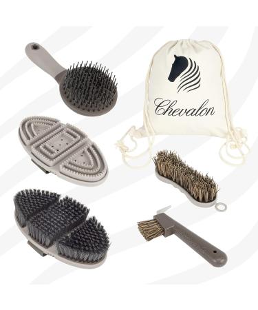 Chevalon Horses Cleaning Set | Flexible Card tsche Striegel & Massage Brush | 2-in-1 Hoof Scraper with Stainless Steel Pick | Essential Horse Cleaning Accessories - Buy Online on GoSupps.com