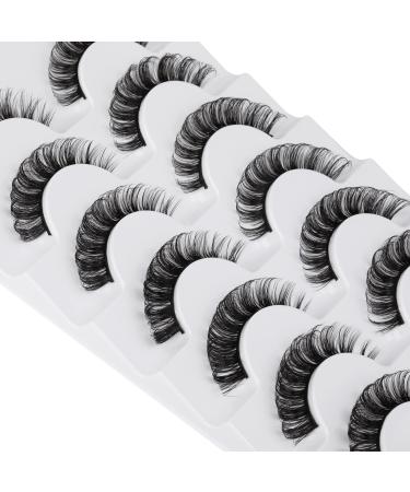JIMIRE False Eyelashes Fluffy Curly Faux Mink Lashes Cat Eye Russian Strip D Curl Eyelash Extension Look 7 Pairs Pack