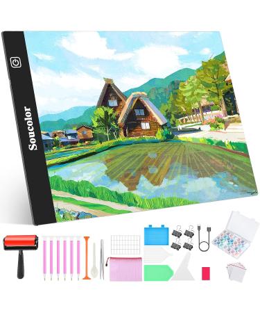Diamond Painting Tools Kit with A4 LED Light Pad - Soucolor Light Board Box Set for Adults - 5D Diamond Art Supplies - Buy Online on GoSupps.com