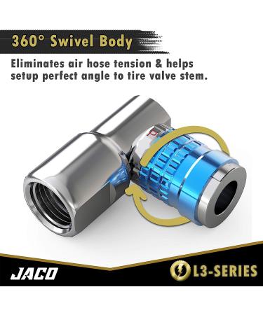 JACO Lightning Bike Tire Air Chuck (2 Pack) | Presta & Schrader Valve Compatible | Open Flow Design | 1/4 F-NPT Connection - Buy Online on GoSupps.com
