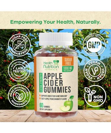 Apple Cider Vinegar Gummies 1000mg - Sugar Free Max Strength ACV Gummy Vitamins Advanced Formula with Vitamin B12 Supports Metabolism & Energy Keto Friendly Gluten-Free Vegan Non-GMO 60 Gummies 60 Count (Pack of 1) - Buy Online on GoSupps.com