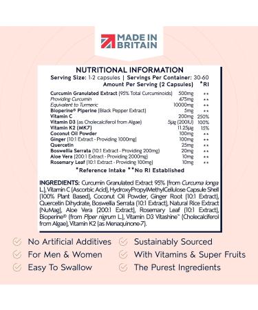 Curcumin 95 & BioPerine Capsules - High Strength Turmeric with Black Pepper for Enhanced Absorption - 60 Capsules - Made in UK - Buy Online on GoSupps.com