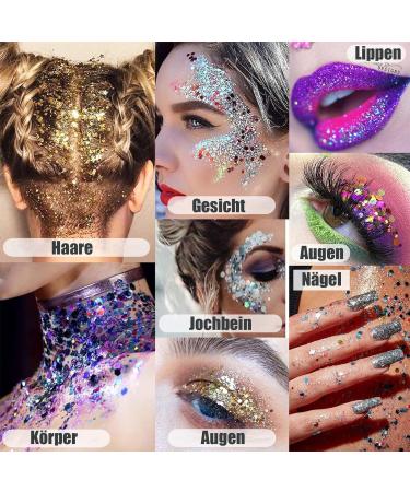  EONFAVE Glitter body gel 6 colors colorful glitter body glitter glitter liquid gel for Christmas festivals masquerades glitter for body hair eyes  - Buy Online on GoSupps.com