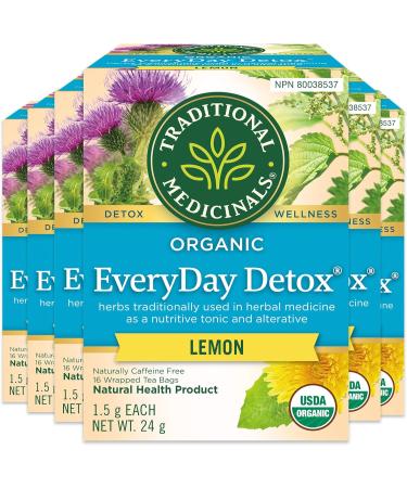 Traditional Medicinals - Organic Everyday Detox Lemon  Herbal Tea - EveryDay Detox Lemon - Pack of 6 - 96 Tea Bags