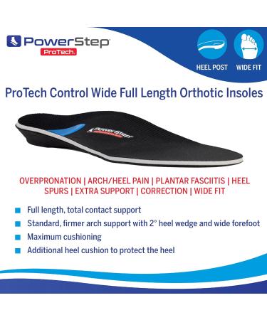 PowerStep ProTech Control Wide Orthotic Inserts - Medical Grade Support for Plantar Fasciitis & Heel Pain - Men's Size 14-15 - White/Black/Blue - Buy Online on GoSupps.com