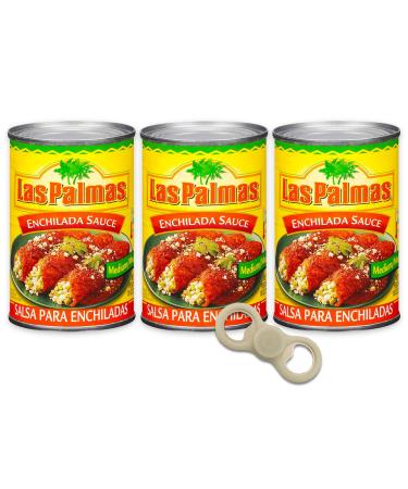 Las Palmas Enchilada Sauce - 3 Pack Bulk Las Palmas Red Enchilada Salsa (Hot/Picante) (10oz Each Can) with Bottle Opener Fidget Spinner