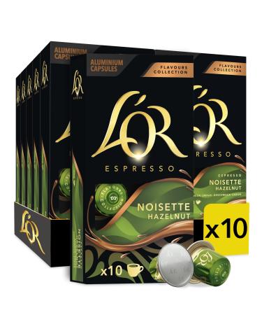 L'OR Espresso Coffee - 100 Capsules - Hazelnut - Rich - Expressive - Nespresso ®* Compatible (10 packs of 10 aluminum capsules)