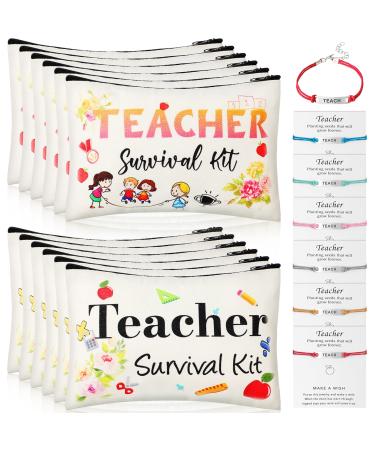 24 Pieces Teacher Appreciation Present Set, 12 Teacher Survival Kit Bag Makeup Pouch Bag, 12 Teacher Blessing Card Bracelet, Teacher Cosmetic Bag Kit for Teacher's Day (Cute Style, 7.9 x 5.3 Inch) Cute Style 7.9 x 5.3 Inch - Buy Online on GoSupps.com