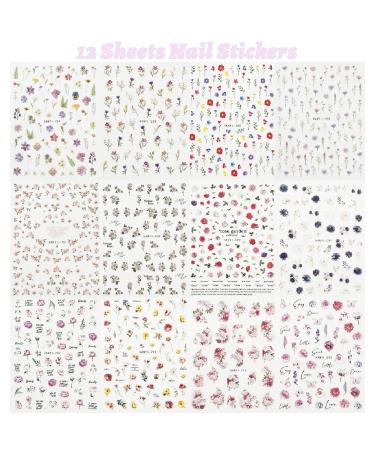 12 Sheets Flower Nail Stickers - Spring Floral Nail Decals & 3D Self-Adhesive Art Supplies for DIY Nail Decorations - Buy Online on GoSupps.com