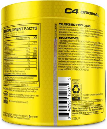Cellucor C4 Original Grape Sugar Free Pre Workout Powder - 30 Servings, 150mg Caffeine, Beta Alanine, Creatine - Men & Women Energy Supplement - Buy Online on GoSupps.com