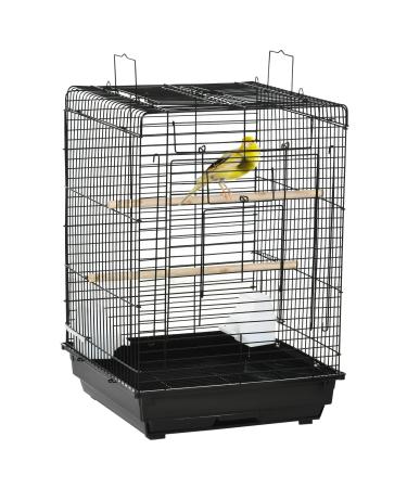PawHut 23" Bird Cage Flight Parrot House Cockatiels Playpen with Open Play Top and Feeding Bowl Perch Pet Furniture Black