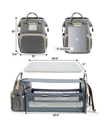 OTTOLIVES 3-in-1 Diaper Bag Backpack with Changing Station | Large Capacity Baby Bag for Boys and Girls - Grey - Buy Online on GoSupps.com