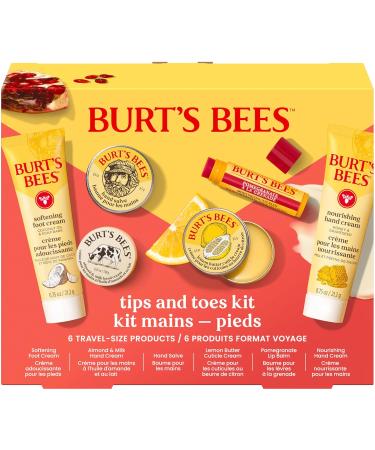 Burt's Bees Valentine's Day Gifts Ideas Tips and Toes Kit 6 Travel Size Products - Pomegranate Moisturizing Lip Balm 2 Hand Creams Foot Cream Cuticle Cream and Hand Salve Tips & Toes Set 6 Count - Buy Online on GoSupps.com