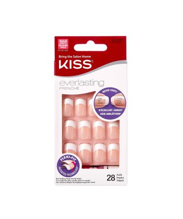 Kiss Everlasting French Nail Manicure, Chip-Free with Flexi-Fit Technology, Medium,"Infinite", Nail Kit with Pink Nail Glue (Net Wt. 2 g / 0.07oz.), Mini File, Manicure Stick, and 28 Fake Nails - Buy Online on GoSupps.com