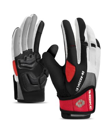 Inbike bicycle gloves men with padded 5 mm gel wear-resistant breathable MTB gloves for cycling outdoor activities Red-Lang Large (Palm circumference 21.2 cm)
