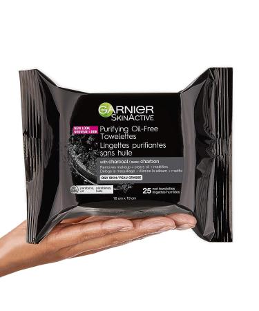 Garnier SkinActive Charcoal Cleansing Towelettes, 25-Count Pack - Oil-Free Formula - Buy Online on GoSupps.com