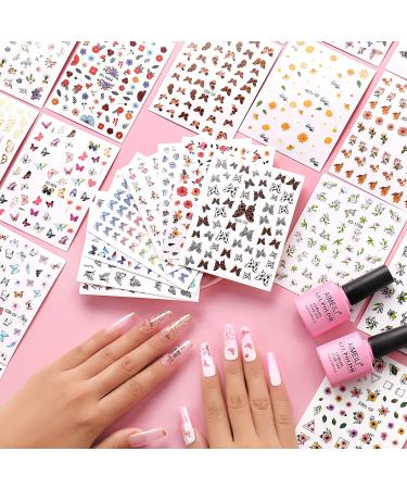 AIMEILI 30 Sheets Colorful Butterfly Flower 3D Nail Art Stickers - Self-Adhesive Nail Decoration - Buy Online on GoSupps.com