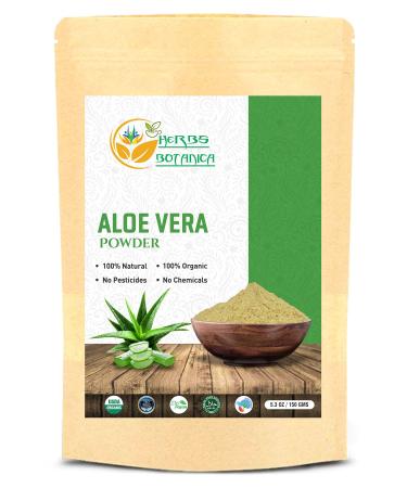 Herbs Botanica Aloe Vera Powder Organic for Hair Growth  Skincare  Haircare  and Digestive Health | Organic  Moisturizing  and Soothing Aloe Barbadensis Vegan NO GMO 5.3oz | 150g