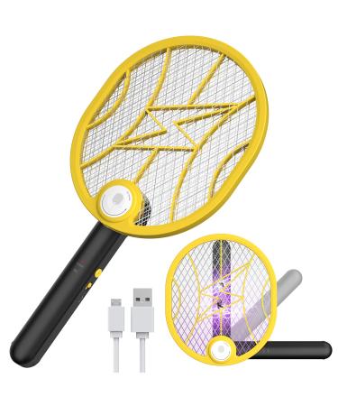 Sahara Sailor Electric Fly Swatter, 2 IN 1 Rechargeable Bug Zapper with UV Light to Attract Fly Insects, High-Voltage Fly Zapper with 3-Layer Safety Mesh, Foldable Mosquito Zapper for Outdoor & Indoor