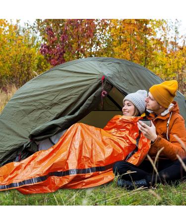 8 Pack Emergency Sleeping Bag - Lightweight Thermal Survival Gear for Outdoor Camping and Hiking - Waterproof Mylar Blankets - Portable Bivy Sack in Green and Orange - Buy Online on GoSupps.com