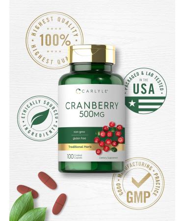 Carlyle Cranberry Pills | 500mg | 100 Caplets | Non-GMO Gluten Free Supplement for Women & Men - Buy Online on GoSupps.com