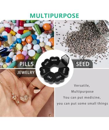 Gaonmic Cute Flower Pill Organizer - 7 Day Portable Case for Vitamins and Supplements (Black) - Buy Online on GoSupps.com