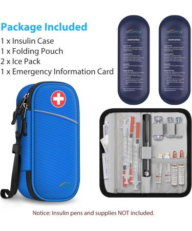 Medmax Insulin Cooling Bag - Portable Diabetic Organizer with 2 Cooling Packs | Water-Repellent Insulated Pocket for Insulin Pen & Accessories (Blue) - Buy Online on GoSupps.com