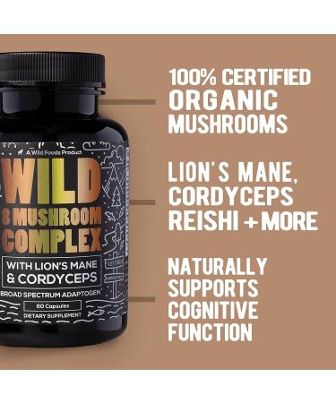 Wild Foods Premium Mushroom Complex Supplement - 8 Organic Mushrooms with Lions Mane, Immune Support & Energy Boost - 60 Capsules - Buy Online on GoSupps.com