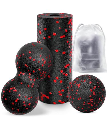 Kisvic fascia ball and small fascia roll massage ball set relieve stress and relax tight muscles duoball for spine's neck and back (red)