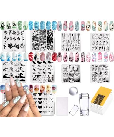 Nail Stamping Kit 10 nail stamp stencil set with 100 nail plate stamp and scraper for manicure - nail art kit for French nails geometric patterns animal motifs tips and more