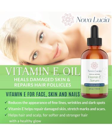 Organic Vitamin E Oil for Skin, Face & Hair Growth - Acne Scar Treatment, Stretch Mark Removal, Moisturizer - Hair Skin and Nails Vitamins - 4oz - Buy Online on GoSupps.com