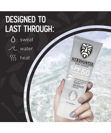Headhunter Heavy Duty SPF 50 Reef Safe Surfing Sunscreen - Natural Mineral Face Cream - Broad Spectrum UVA/UVB Protection - Tinted Light Brown Formula - 3 Fl Oz - Buy Online on GoSupps.com