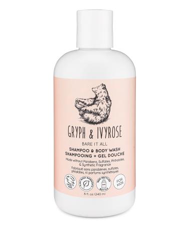 Gryph & IvyRose Bare It All 2-in-1 Shampoo & Kids Body Wash - All Natural Sustainable Cruelty Free No Parabens No Sulfates Vegan - USA Made - 8oz (1-Pack)