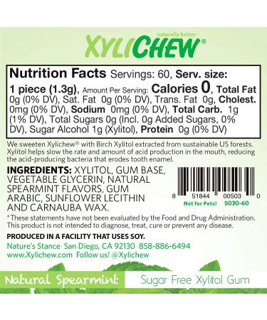 Xylichew Spearmint Chewing Gum - 100% Xylitol, Non-GMO, Sugar-Free, 60 Count Jars (Pack of 4) - Oral Care & Fresh Breath - Buy Online on GoSupps.com