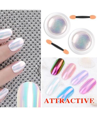 Neon Iridescent Chrome Nail Powder Set - Metallic Nail Pigment for Gel Nails | Magic Rainbow & White Pearl Glitter Decor (2 Pcs - Buy Online on GoSupps.com