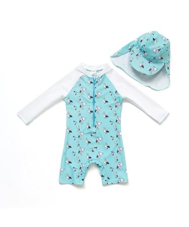 BONVERANO Baby Boy One Piece Long-Sleeved Clothing UV Protection 50+ Swimsuit with One Zip Green-tihu 12 Months