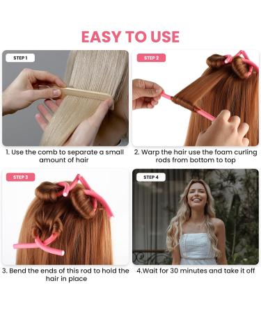 30PCS 9.45" X 0.31" Flexible Hair Rollers Flexible Curling Rods Heatless Curlers Hair Rods Foam Curlers Home Use For Women Girls Short Medium Hair And Long Hair To Sleep In (Pink) - Buy Online on GoSupps.com