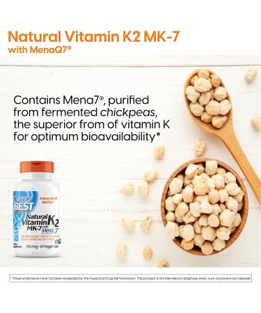 Doctor's Best Vitamin K2 MK-7 100 mcg - MenaQ7 60 Veggie Caps | Natural Bone & Heart Health - Buy Online on GoSupps.com