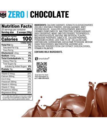 MUSCLE MILK ZERO 100 Calorie Chocolate Protein Powder - 15g Protein, 1.65 lb (25 Servings) - Buy Online on GoSupps.com