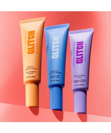 GLITCH Blemish Free & Anti-Aging 3-Step Skincare Regimen for Youthful Skin - AM & PM Treatments with Exfoliating Mask - 1.7 fl oz x 3 - Buy Online on GoSupps.com