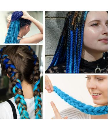 Colored Big Braids Braided Hair Hair Extensions Braids Braided Colored Hair Gradient Colored Hair Extensions with 2 Pieces of Hair Extension Rings for DIY Dress Up ect (Royal Blue to Sky Blue) - Buy Online on GoSupps.com