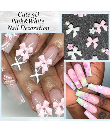 Mezrkuwr 1000 Pink Nail Grinding Charms with Tweezers | Pearl & Flower Nail Decorations | Flat Back Synthetic Resin | International Shipping - Buy Online on GoSupps.com